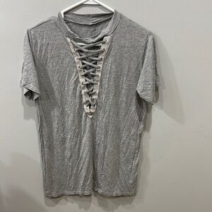 Gray Lace-Up T-Shirt